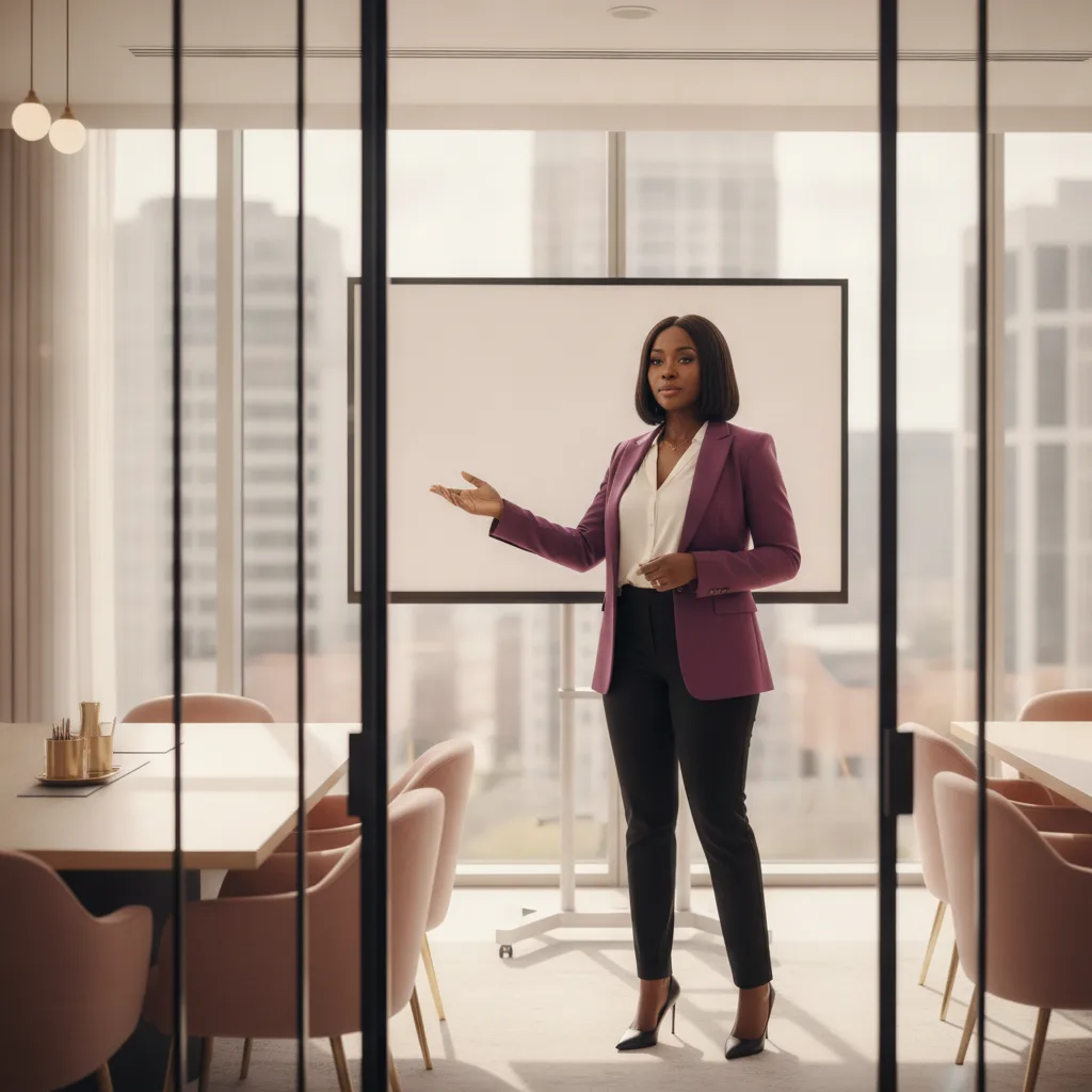 Woman entrepreneur confidently presenting her pitch